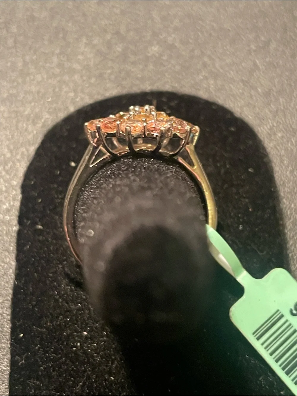 Sterling Floral Cluster Ring with Peach and Yellow Stones